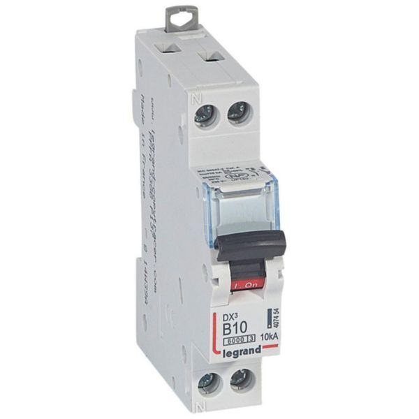 DX³6000 10kA high inlet and low outlet U+N screw circuit breaker 230V~ - 10A - curve B - 1 module image 1