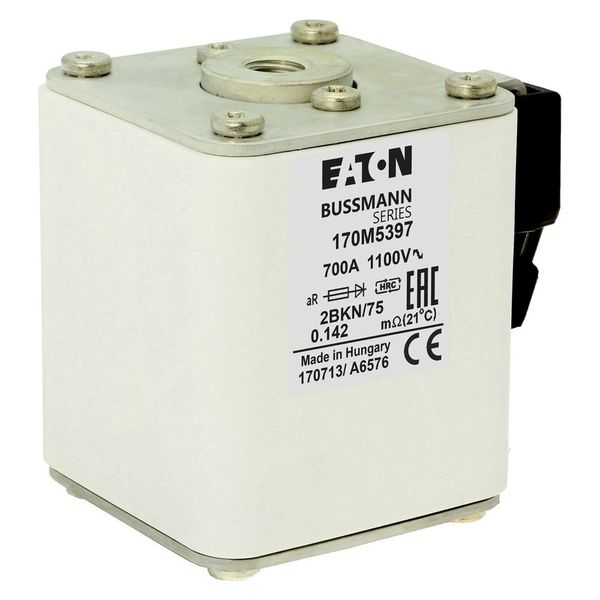 Fuse-link, high speed, 700 A, AC 1000 V, size 2, 61 x 75 x 77 mm, aR, IEC, UL, single indicator image 9