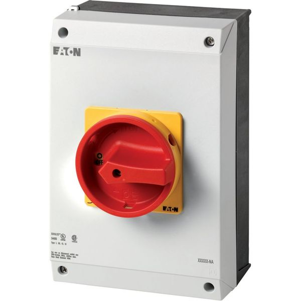 Main switch, P3, 63 A, surface mounting, 3 pole, Emergency switching off function, With red rotary handle and yellow locking ring, UL/CSA image 8