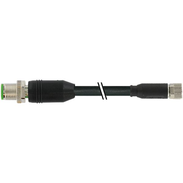 M12 male 0°/M8 fem. 0° A-cod. PUR 4x0.34 shielded bk+drag-ch 3m image 1