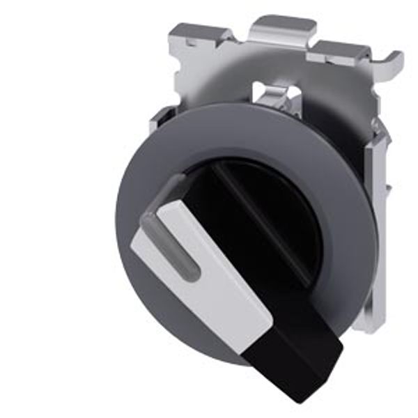 Selector switch, illuminable, 30 mm, round, Metal, matte, white, selector switch, long, front ring for flush installation,  3SU1062-2EC60-0AA0-Z Y11 image 1