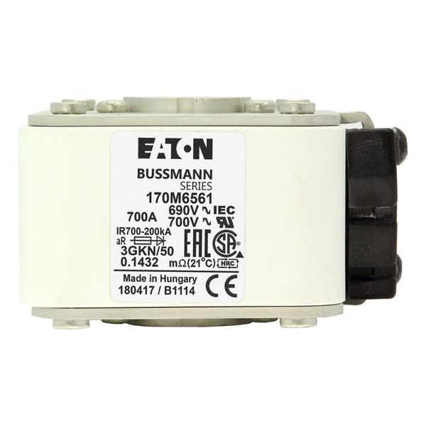 Fuse-link, high speed, 700 A, AC 690 V, size 3, 76 x 92 x 53 mm, aR, IEC, UL, type K indicator image 6