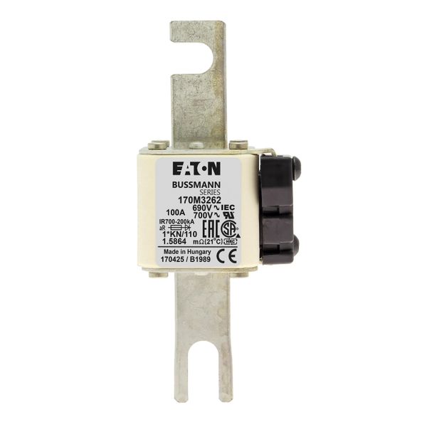 Fuse-link, high speed, 100 A, AC 690 V, compact DIN 1, 45 x 58 x 134 mm, aR, DIN, IEC, type K indicator, 110 mm centres image 15