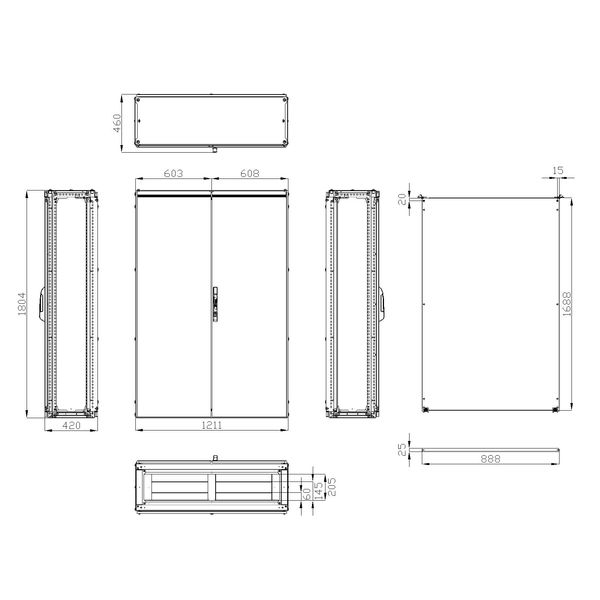 Modular enclosure 2 door IP54 H=1800 W=1200 D=400 mm image 3