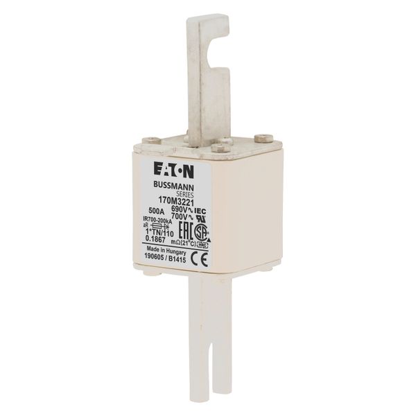 Fuse-link, high speed, 500 A, AC 690 V, compact DIN 1, 45 x 58 x 134 mm, aR, DIN, IEC, single indicator, 80 mm centres image 4