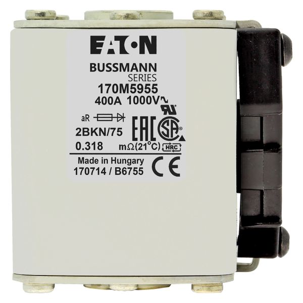 Fuse-link, high speed, 400 A, AC 1000 V, size 2, 59 x 77 x 75 mm, aR, IEC, UL, single indicator image 8