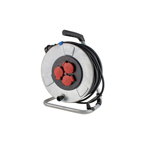Metal cable reels 285mmO  25 m H05RR-F 3G1,5 3 socket outlets 2PE 16A/250V shock and splash proof Overheatin protection by thermal switch image 1