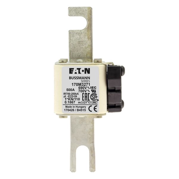 Fuse-link, high speed, 500 A, AC 690 V, compact DIN 1, 45 x 58 x 134 mm, aR, DIN, IEC, type K indicator, 110 mm centres image 7