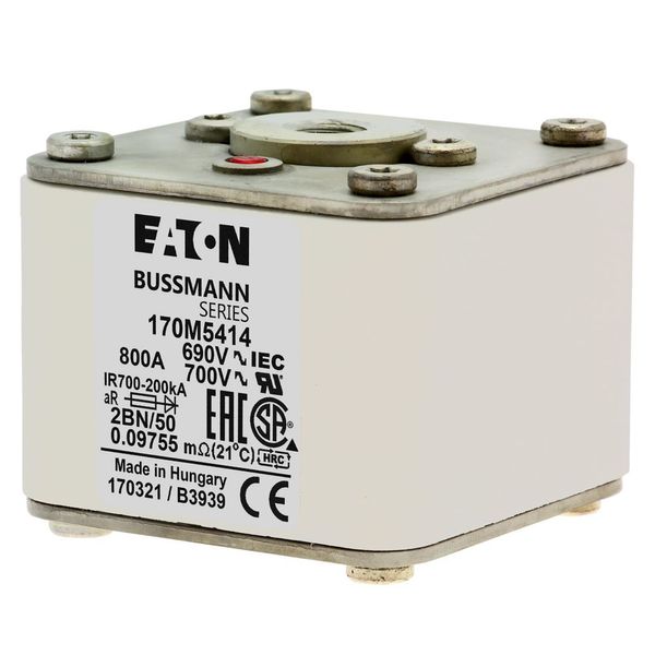 Fuse-link, high speed, 800 A, AC 690 V, size 2, 61 x 77 x 51 mm, aR, IEC, UL, single indicator, flush end, M10 image 2