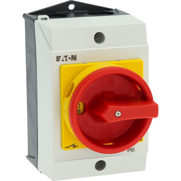 Main switch, T0, 20 A, surface mounting, 4 contact unit(s), 6 pole, 2 N/O, Emergency switching off function, With red rotary handle and yellow locking image 57