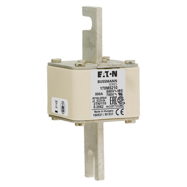 Fuse-link, high speed, 500 A, AC 690 V, DIN 2, 61 x 75 x 138 mm, aR, DIN, IEC, single indicator image 18