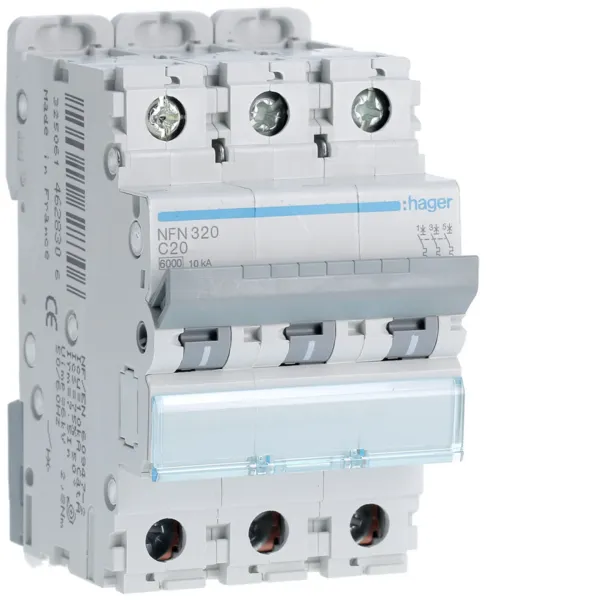 Circuit breaker 3P 20A C 6/10kA 3M image 1