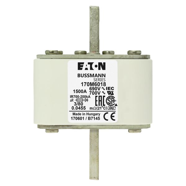 Fuse-link, high speed, 1500 A, AC 690 V, DIN 3, 76 x 76 x 109 mm, aR, DIN, IEC, single indicator image 9