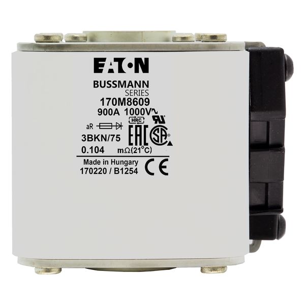 Fuse-link, high speed, 900 A, AC 1000 V, size 3, 74 x 92 x 76 mm, aR, IEC, UL, single indicator image 14