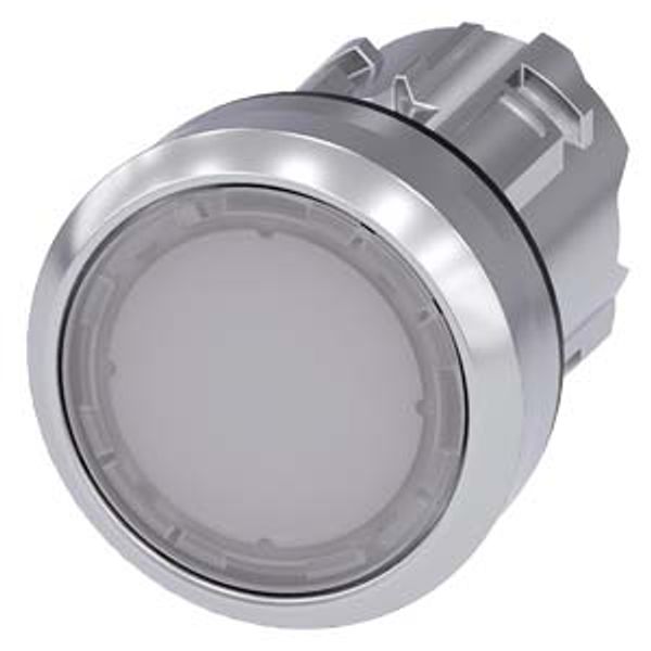 Illuminated pushbutton, 22 mm, round, metal, shiny, white, pushbutton, flat, latching, Push-to-release mechanism,  3SU1051-0AA60-0AA0-Z Y15 image 1