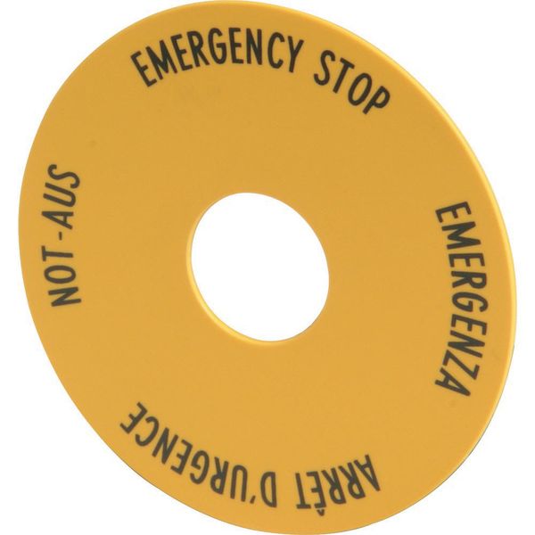 Label, emergency switching off, yellow, D=60mm, 4 languages, DE, EN, FR, IT image 5