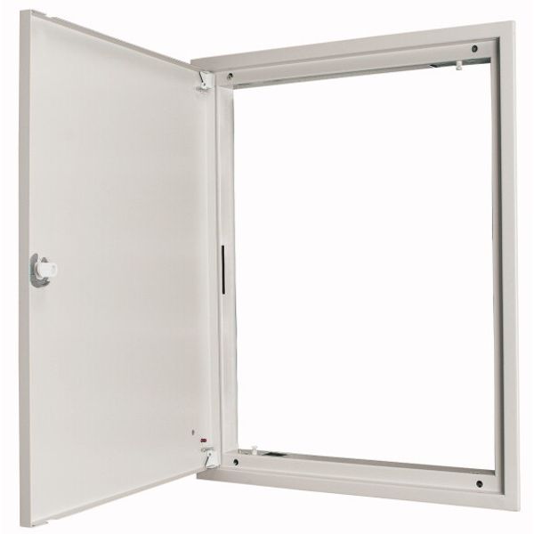 Flush-mounting door frame with sheet steel door and three-point turn-lock for 3-component system, W = 600 mm, H = 760 mm, white image 1