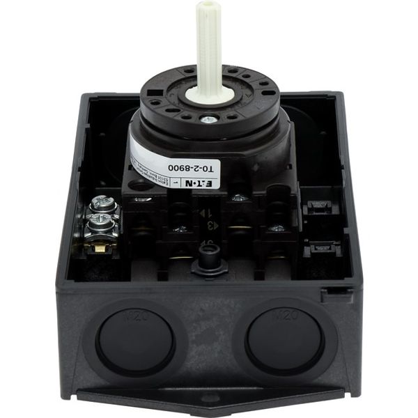 Main switch, T0, 20 A, surface mounting, 2 contact unit(s), 3 pole, 1 N/O, STOP function, With black rotary handle and locking ring, Lockable in the 0 image 6