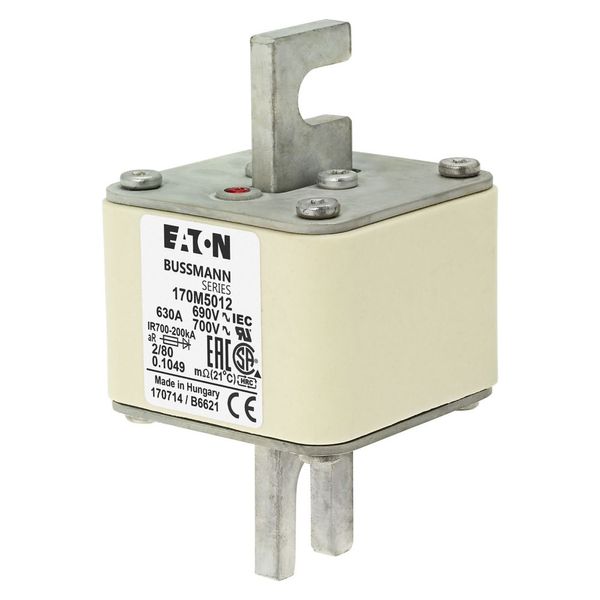 Fuse-link, high speed, 630 A, AC 690 V, DIN 2, 61 x 61 x 108 mm, aR, DIN, IEC, single indicator, 80 mm centres image 9