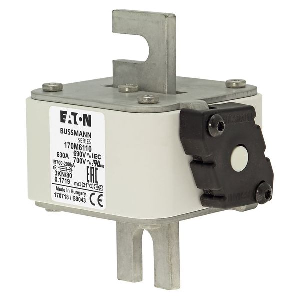 Fuse-link, high speed, 630 A, AC 690 V, DIN 3, 76 x 92 x 109 mm, aR, DIN, IEC, single indicator image 5