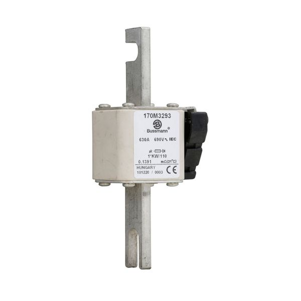 Fuse-link, high speed, 630 A, AC 690 V, compact size 1, 45 x 60 x 140 mm, aR, DIN, IEC, single indicator image 12