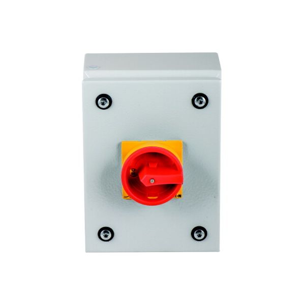 Main switch, T0, 20 A, surface mounting, 2 contact unit(s), 3 pole, 1 N/O, Emergency switching off function, With red rotary handle and yellow locking image 2