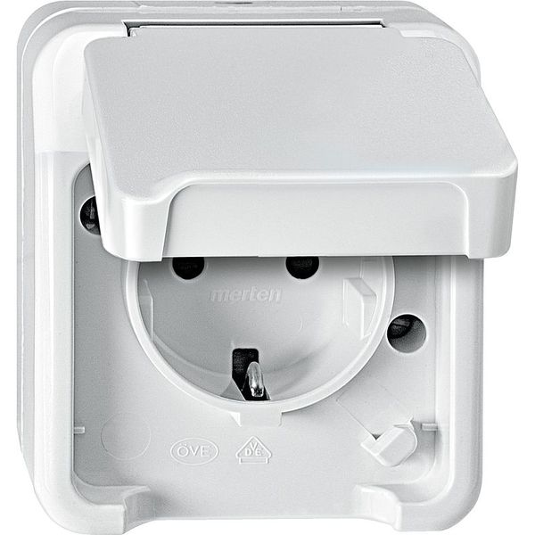 SCHUKO socket with increased contact protection, polar white, AQUASTAR MEG2400-8019 image 1