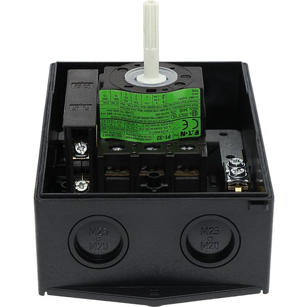 Main switch, P1, 32 A, surface mounting, 3 pole, 1 N/O, 1 N/C, STOP function, With black rotary handle and locking ring, Lockable in the 0 (Off) posit image 39