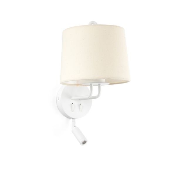 MONTREAL WHITE WALL LAMP WITH READER BEIGE LAMPSHA image 1