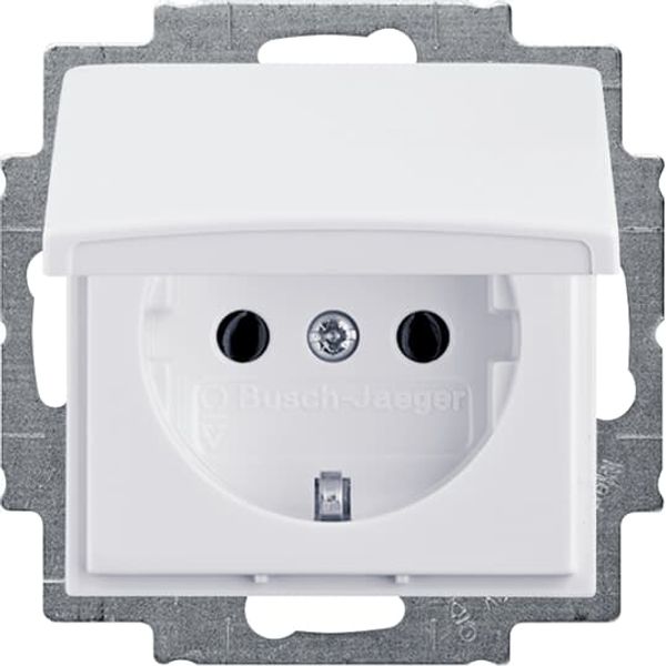 20 EUK-94-507 Cover Plates (partly incl. Insert) Protective Contact (SCHUKO) with Hinged Lid alpine white - Basic55 image 1