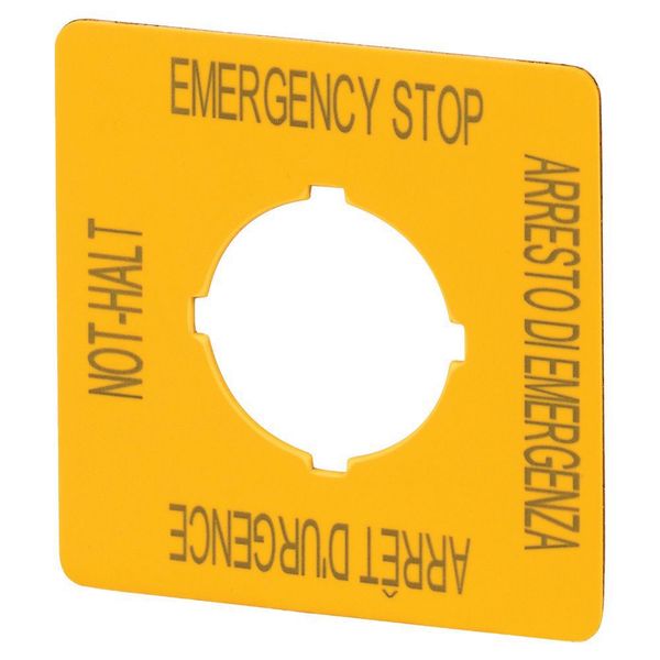 Label, emergency stop, HxW=50x50mm, yellow, DE, EN, FR, IT image 3