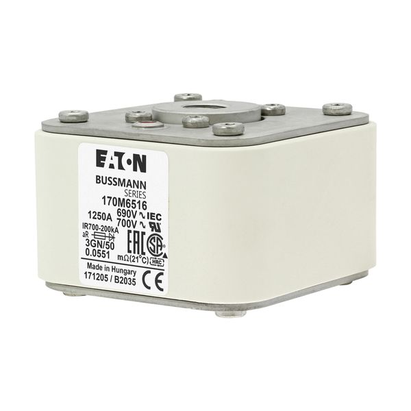 Fuse-link, high speed, 1250 A, AC 690 V, size 3, 76 x 92 x 53 mm, aR, IEC, UL, single indicator image 4