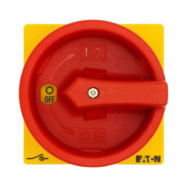Main switch, T0, 20 A, flush mounting, 2 contact unit(s), 3 pole, 1 N/O, Emergency switching off function, With red rotary handle and yellow locking r image 29