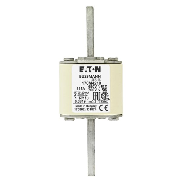 Fuse-link, high speed, 315 A, AC 690 V, DIN 1, 53 x 66 x 138 mm, aR, DIN, IEC, type T indicator image 13