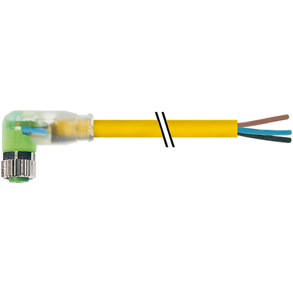 M8 female 90° A-cod. with cable LED PUR 4x0.25 ye UL/ CSA 5m image 1