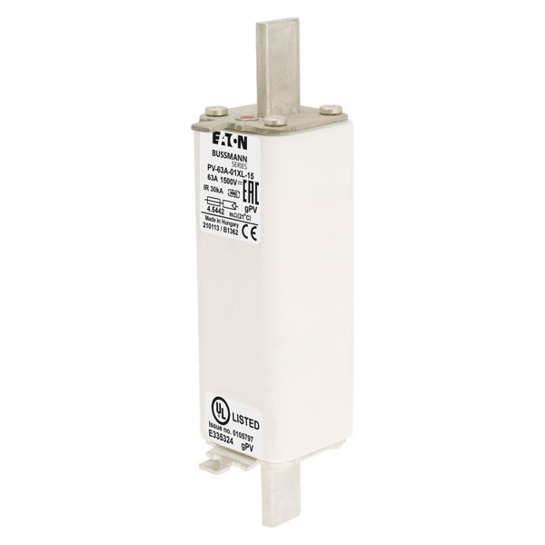 Fuse-link, high speed, 63 A, DC 1500 V, 01XL, 43 x 193 mm, gPV, IEC, UL, with indicator image 6