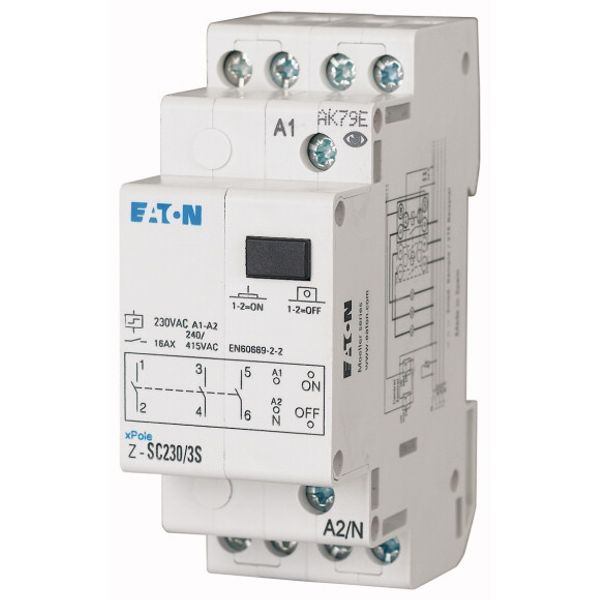 Impulse relay, central control, 230AC, 3NO, 16A, 50/60Hz, 2SU image 1