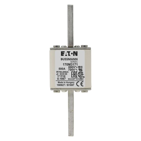 Fuse-link, high speed, 550 A, AC 690 V, compact size 1, 45 x 45 x 134 mm, aR, DIN, IEC, single indicator image 4