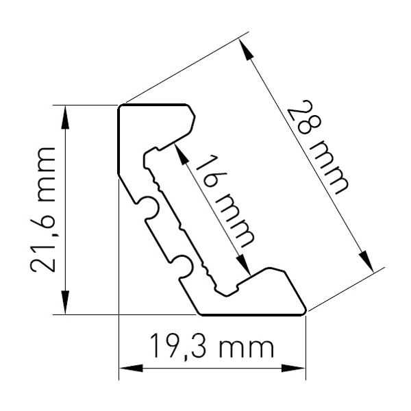 Aluminium profile LBE L-2000mm W-19,3mm H-21,6mm image 2