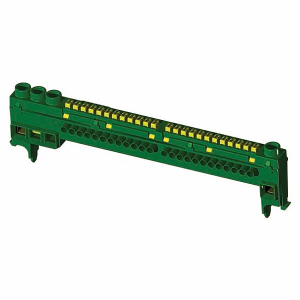 INSULATING EARTH TERMINAL BLOCK - IP20 - 4X25 + 24X4 FOR FRENCH STANDARD MODULAR ENCLOSURES - 29-39-39-52 MODULES - GREEN image 2