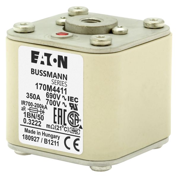 Fuse-link, high speed, 350 A, AC 690 V, size 1, 53 x 69 x 51 mm, aR, IEC, UL, single indicator, flush end, M8 image 11