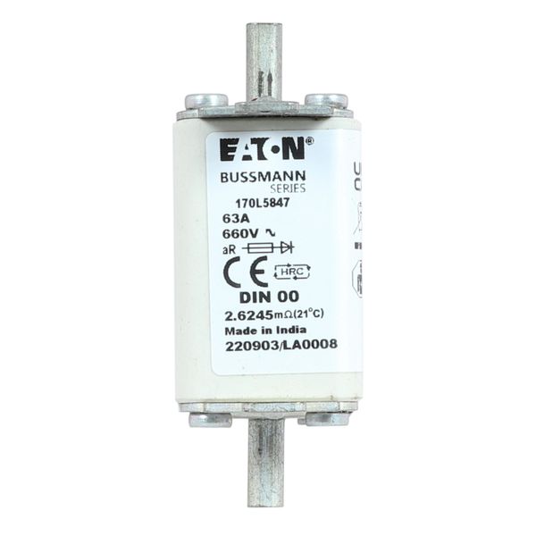 Fuse-link, high speed, 63 A, AC 660 V, DIN 00, 30 x 60 x 78 mm, aR, DIN, IEC, single indicator image 22