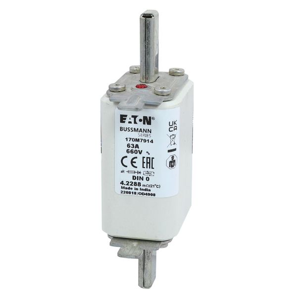 Fuse-link, high speed, 63 A, AC 660 V, DIN 0, aR, DIN, IEC, single indicator, live gripping lugs image 23