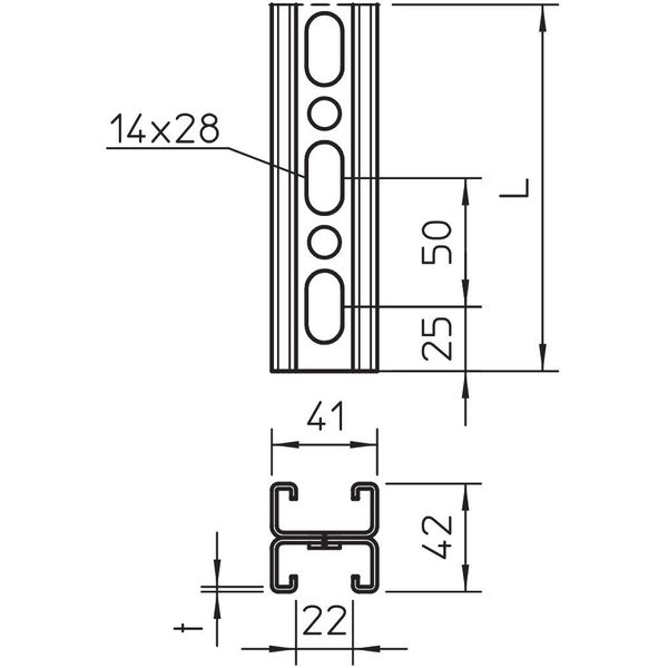 MS4142P6000FS Profile rail perforated, slot 22mm 6000x41x42 image 2