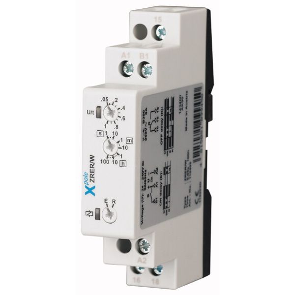 Timing relay multi-function, 2 functions, 1 changeover contacts image 1