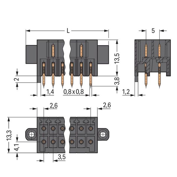 THT male header, 2-row 0.8 x 0.8 mm solder pin straight black image 3