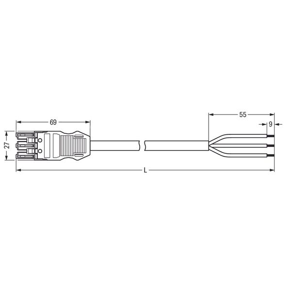 pre-assembled connecting cable;Socket/open-ended;3-pole;gray image 3