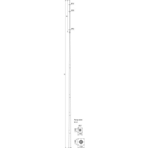 Telesc. lightning protection mast height 24.88m St/tZn w. flange plate image 2