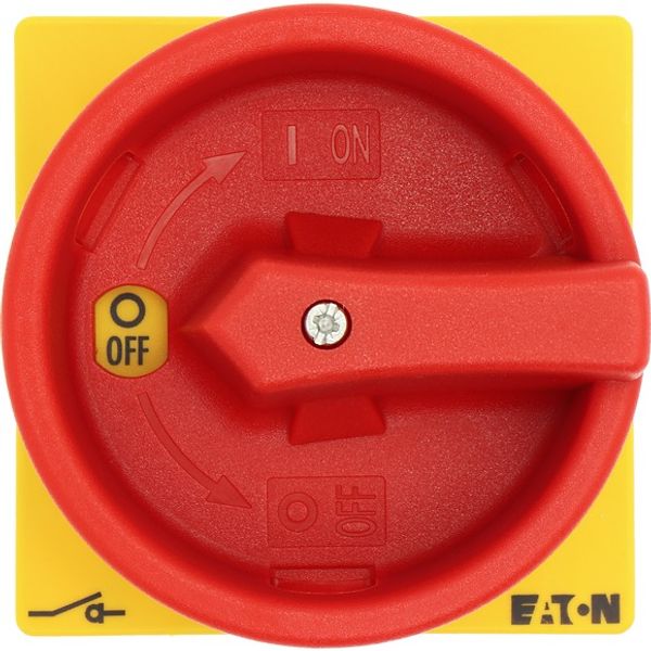 Main switch, P3, 63 A, flush mounting, 3 pole, 2 N/O, 2 N/C, Emergency switching off function, With red rotary handle and yellow locking ring image 4