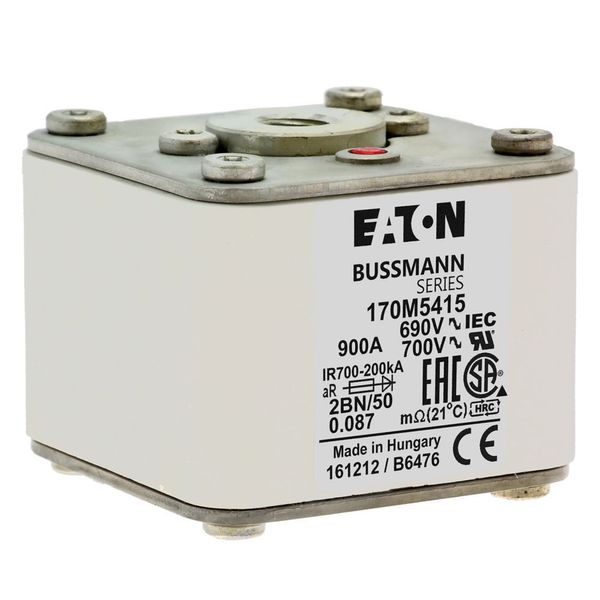 Fuse-link, high speed, 900 A, AC 690 V, size 2, 61 x 77 x 51 mm, aR, IEC, UL, single indicator, flush end, M10 image 23